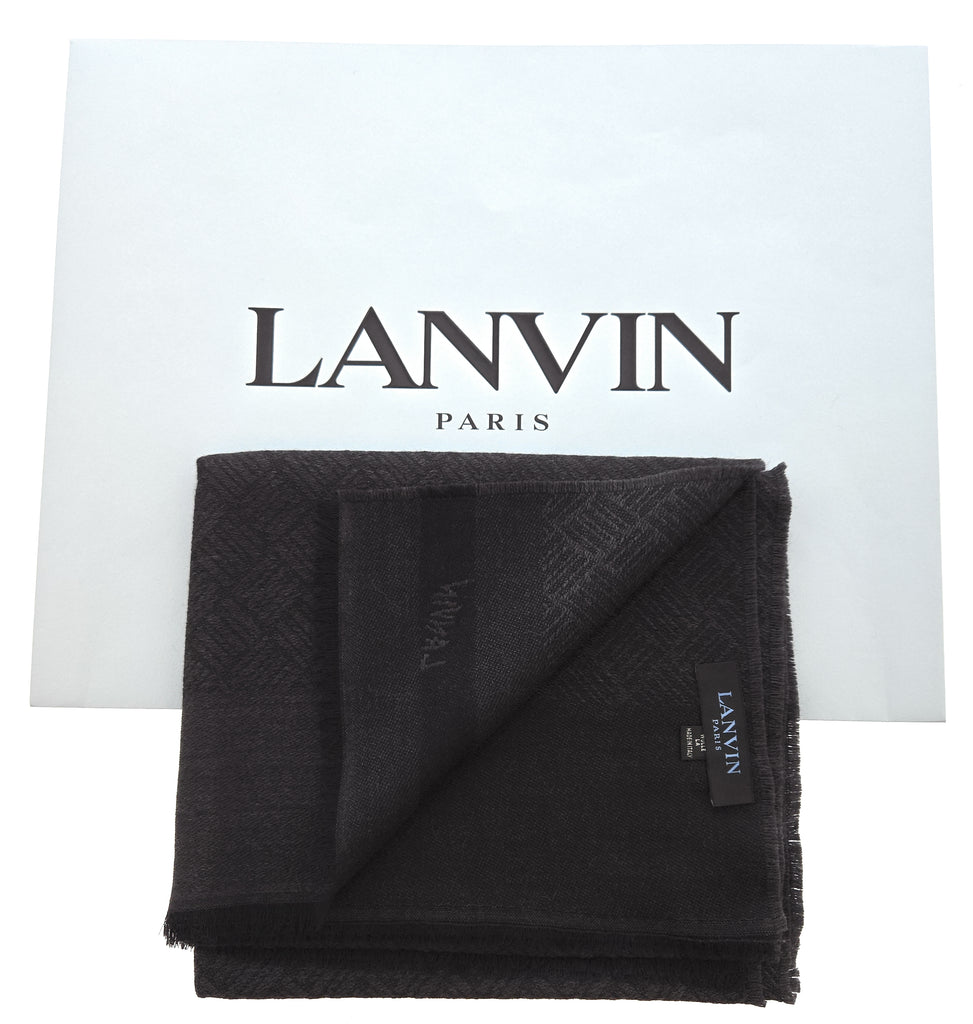 Lanvin Pure Wool Scarf – Black Geometric Pattern,Lightweight Elegance