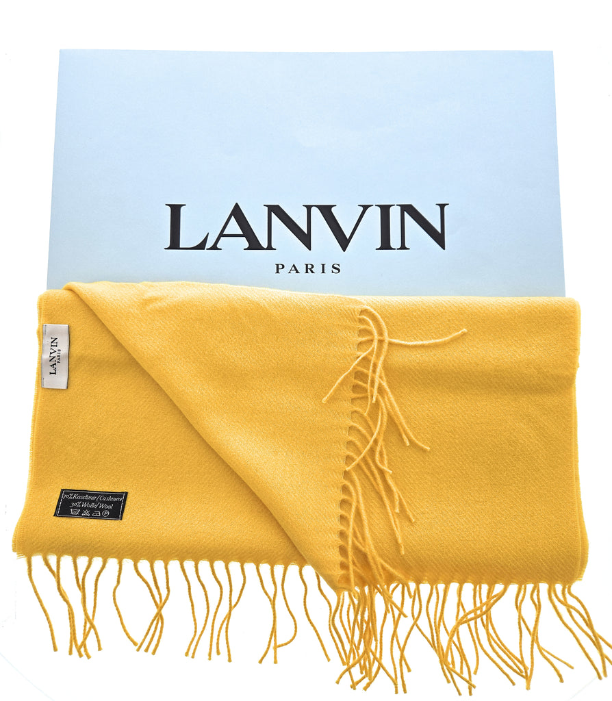 Lanvin Soft Luxurious Cashmere and Wool Yellow Fringe Scarf