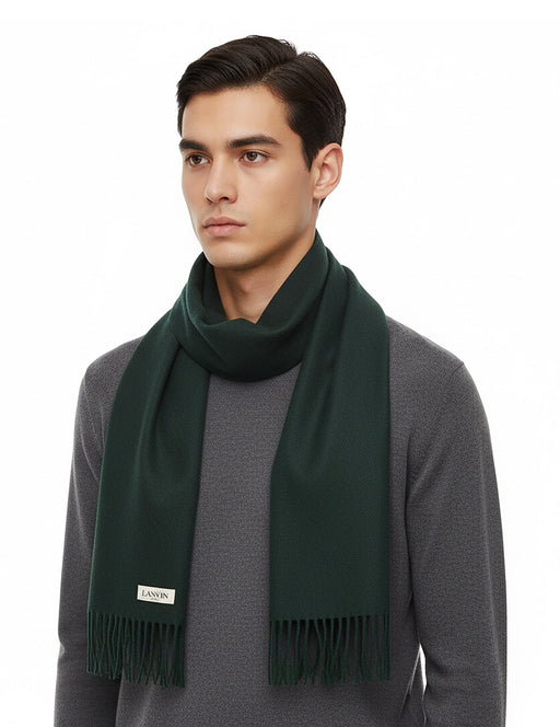 Lanvin Soft Luxurious Cashmere and Wool Green Fringe Scarf
