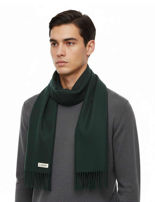 Lanvin Soft Luxurious Cashmere and Wool Green Fringe Scarf