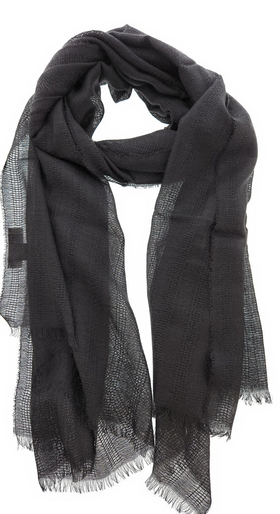 Lanvin Soft Luxurious Cashmere and Silk Gray Fringe Scarf