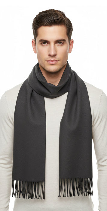 Lanvin 100% Wool Taupe Grey Scarf with Fringed Edges Luxury Accessory