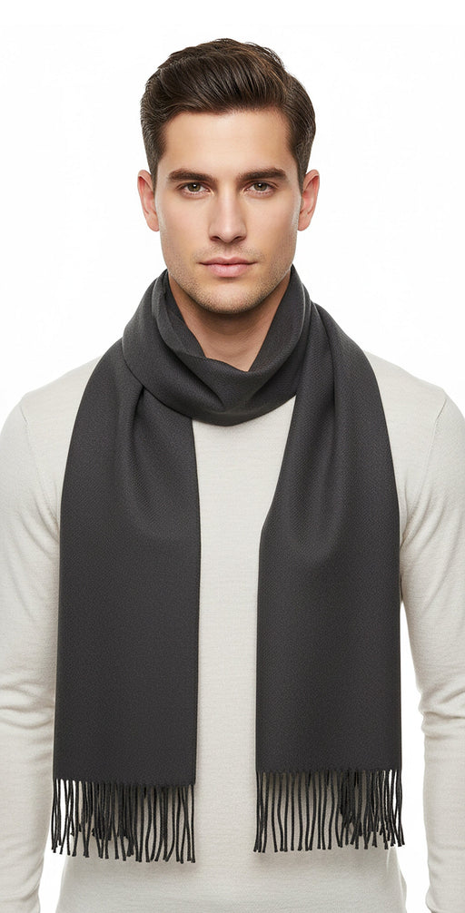 Lanvin 100% Wool Taupe Grey Scarf with Fringed Edges Luxury Accessory