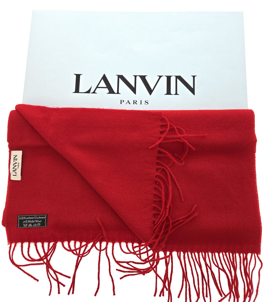 Lanvin Soft Luxurious Cashmere and Wool Red Fringe Scarf