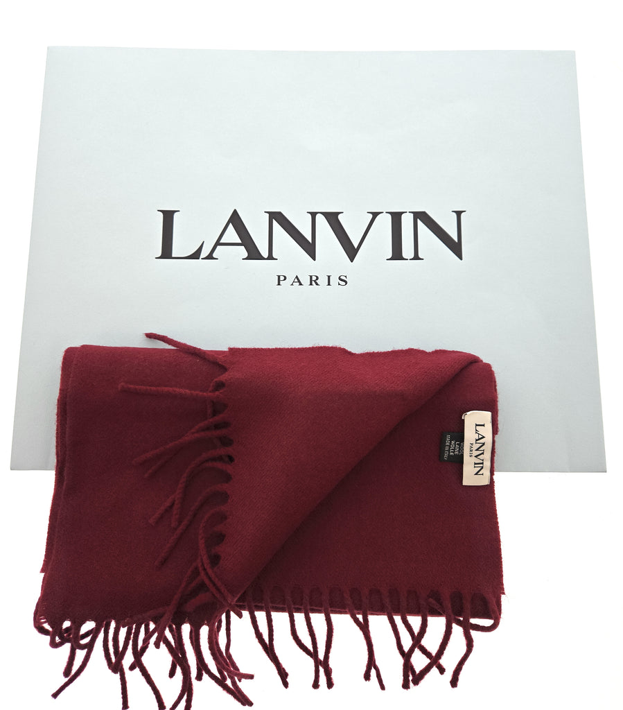 Lanvin Soft Luxurious Pure Wool Burgandy Red Fringe Scarf