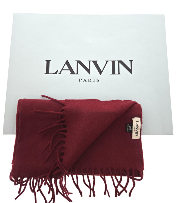 Lanvin Soft Luxurious 100% Wool Burgandy Red Fringe Scarf