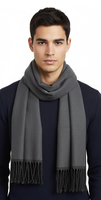 Lanvin 100% Wool Scarf - Lightweight Grey Wrap with Fringe