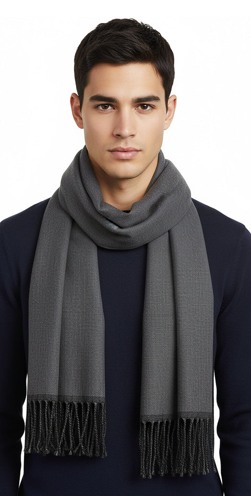 Lanvin 100% Wool Scarf - Lightweight Grey Wrap with Fringe