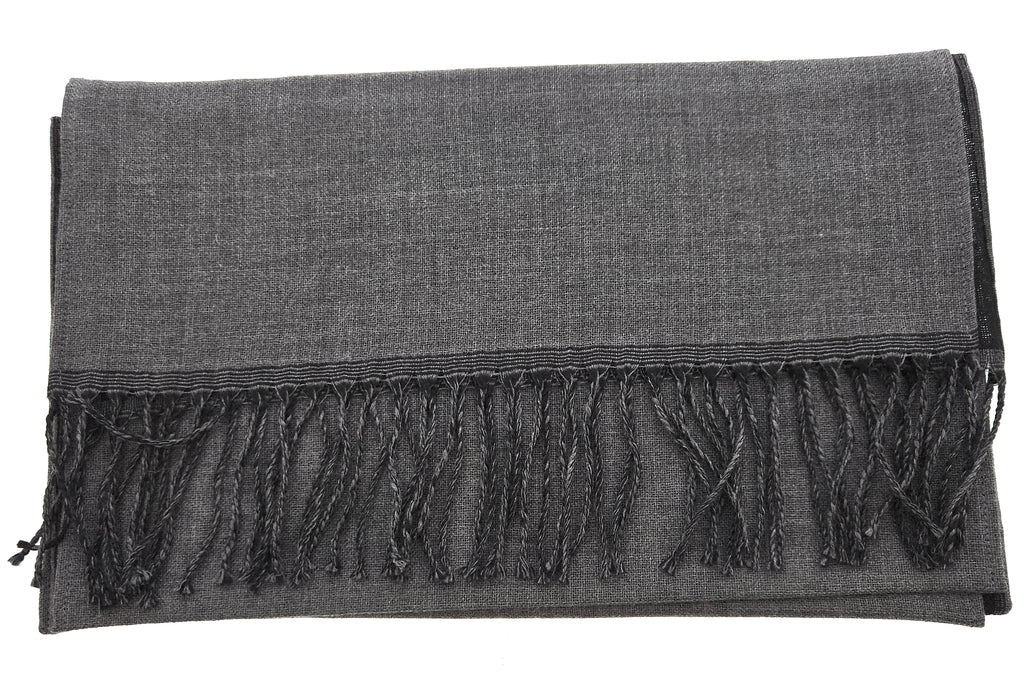 Lanvin Pure Wool Scarf - Lightweight Grey Wrap with Fringe