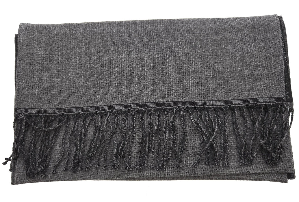 Lanvin 100% Wool Scarf - Lightweight Grey Wrap with Fringe