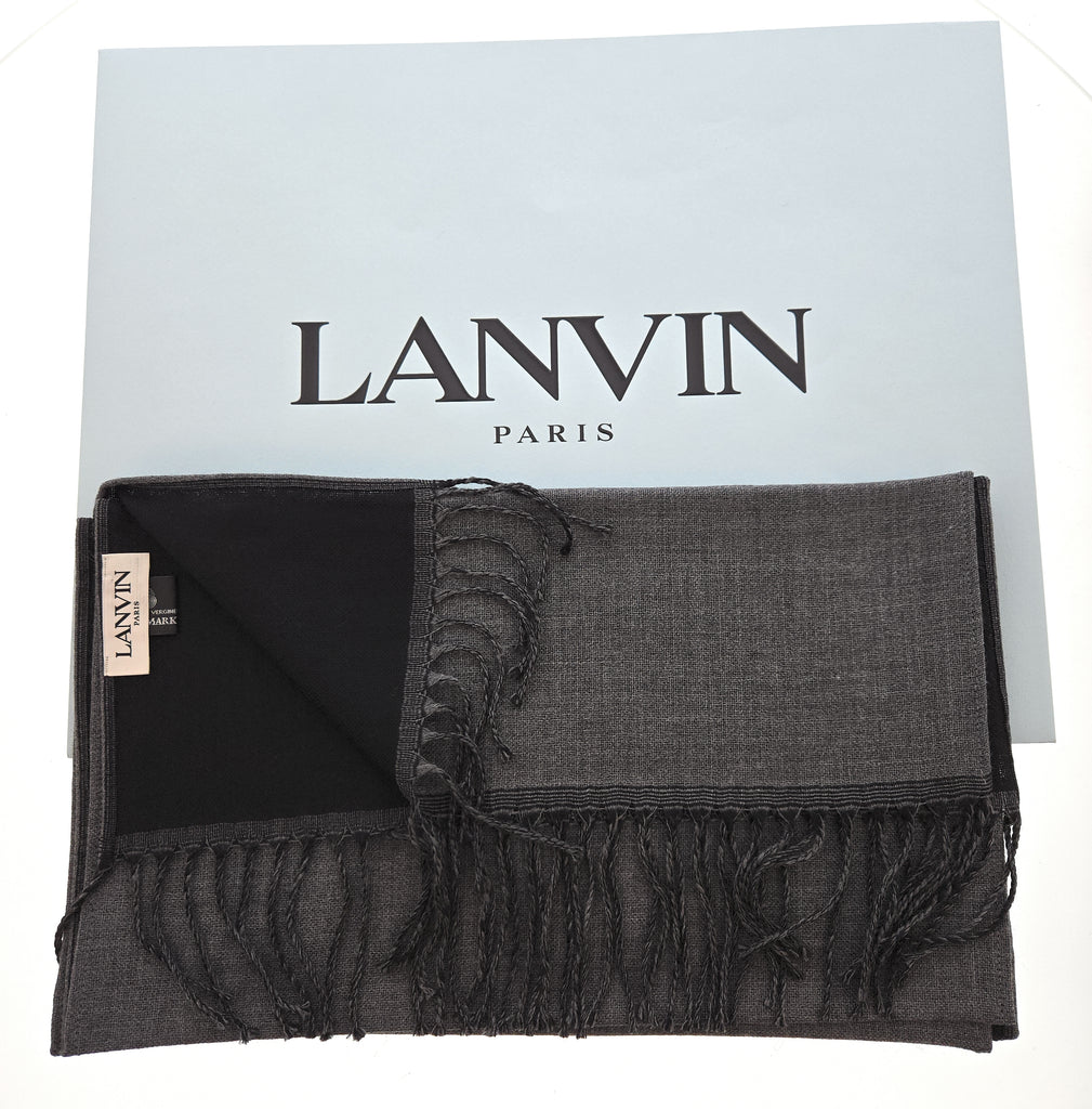 Lanvin Pure Wool Scarf - Lightweight Grey Wrap with Fringe