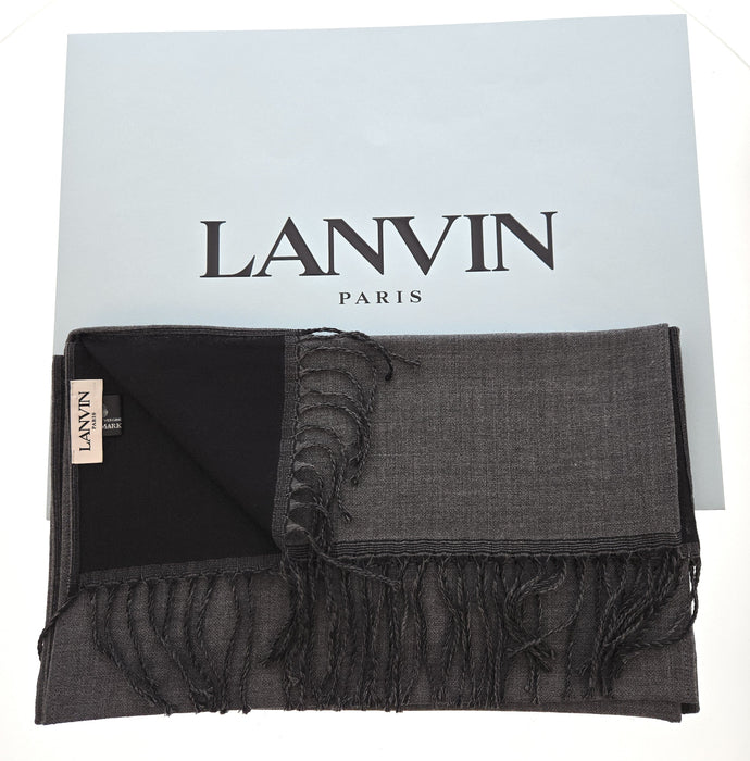 Lanvin 100% Wool Scarf - Lightweight Grey Wrap with Fringe