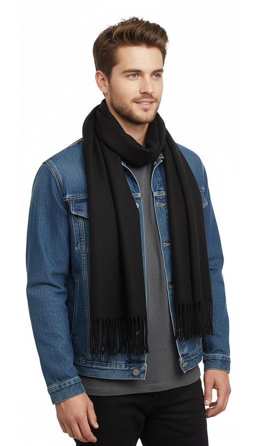 Lanvin 100% Wool Scarf - Black Luxurious Wrap with Fringe
