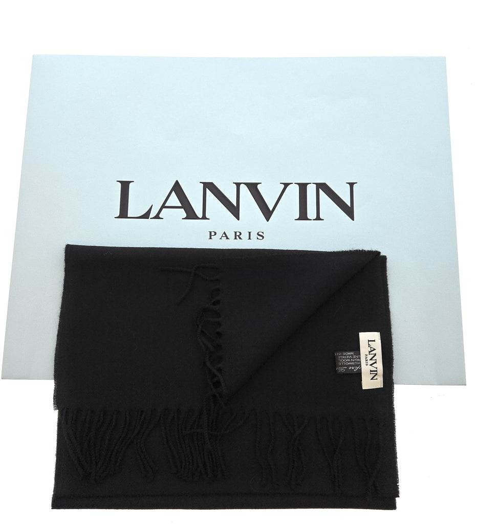 Lanvin Pure Wool Scarf - Black Luxurious Wrap with Fringe