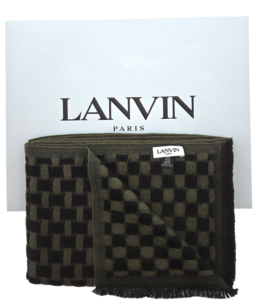 Lanvin Soft Luxurious Pure Wool Green Fringe Scarf