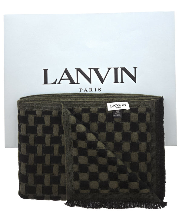 Lanvin Soft Luxurious 100% Wool Green Fringe Scarf