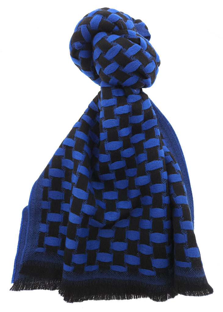 Lanvin Soft Luxurious 100% Wool Blue Fringe Scarf