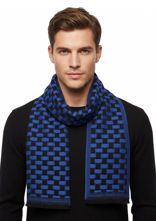 Lanvin Soft Luxurious 100% Wool Blue Fringe Scarf