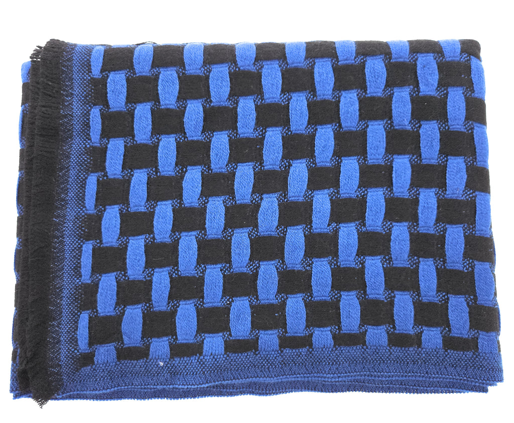 Lanvin Soft Luxurious Pure Wool Blue Fringe Scarf