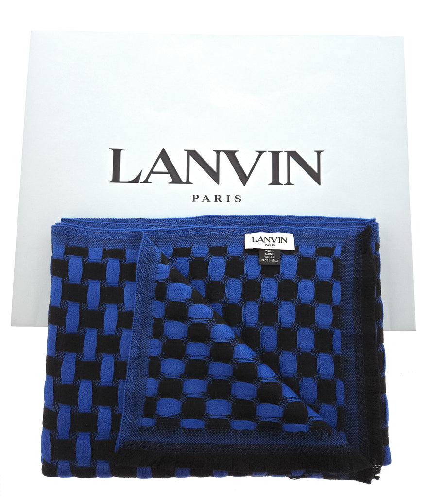 Lanvin Soft Luxurious Pure Wool Blue Fringe Scarf