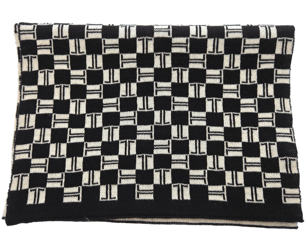 Lanvin Soft Luxurious Pure Wool black/white Fringe Scarf