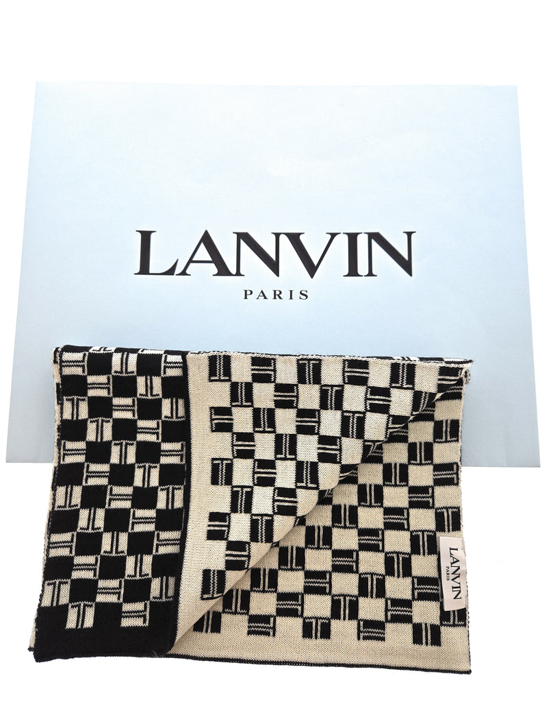 Lanvin Soft Luxurious Pure Wool black/white Fringe Scarf