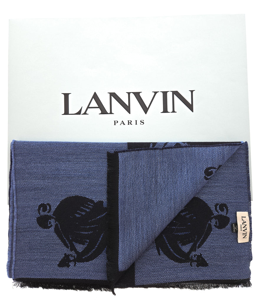 Lanvin Soft Luxurious Pure Wool blue Fringe Scarf