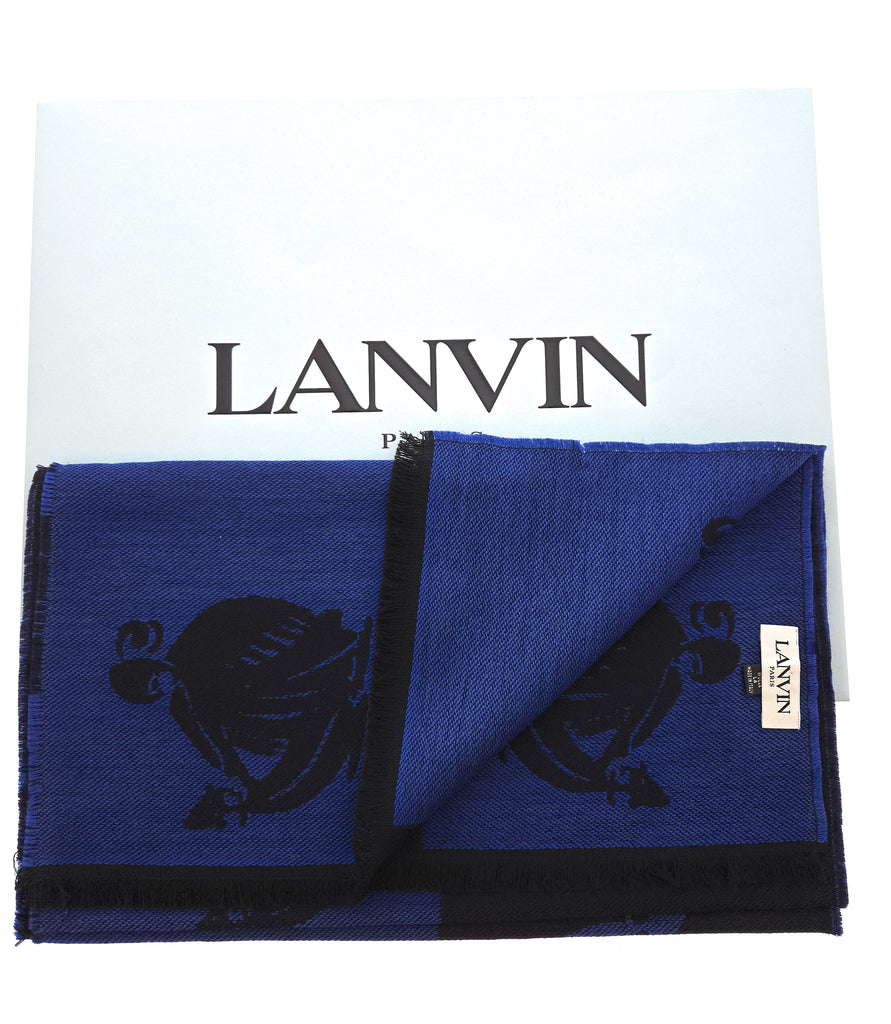 Lanvin Soft Luxurious Pure Wool blue Fringe Scarf