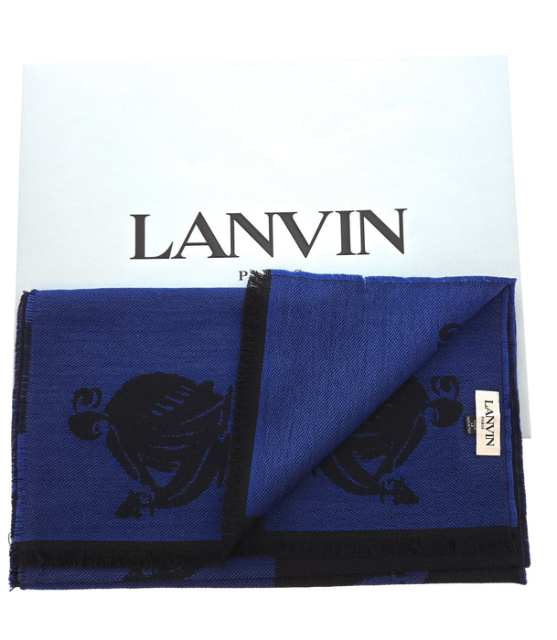Lanvin Soft Luxurious 100% Wool blue Fringe Scarf