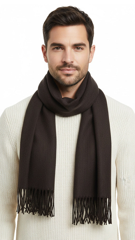 Lanvin 100% Wool Herringbone Scarf with Fringed Edges