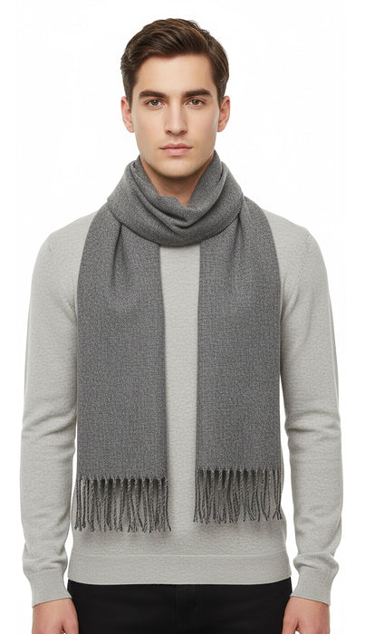 Lanvin Soft Grey Wool Scarf with Fringed Edges