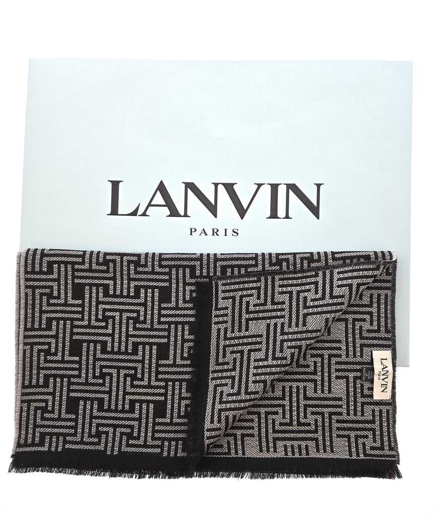 Lanvin Soft Luxurious Pure Wool Blck/White Fringe Scarf