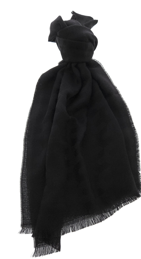 Lanvin Soft Luxurious 100% Wool Black Fringe Scarf