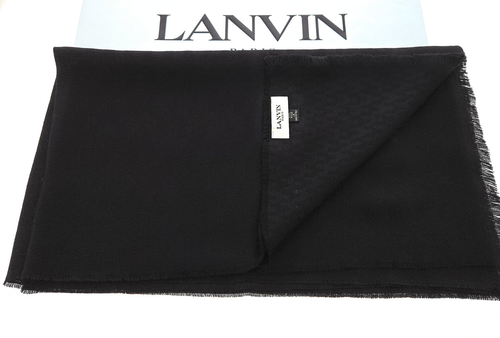 Lanvin Soft Luxurious Pure Wool Black Fringe Scarf