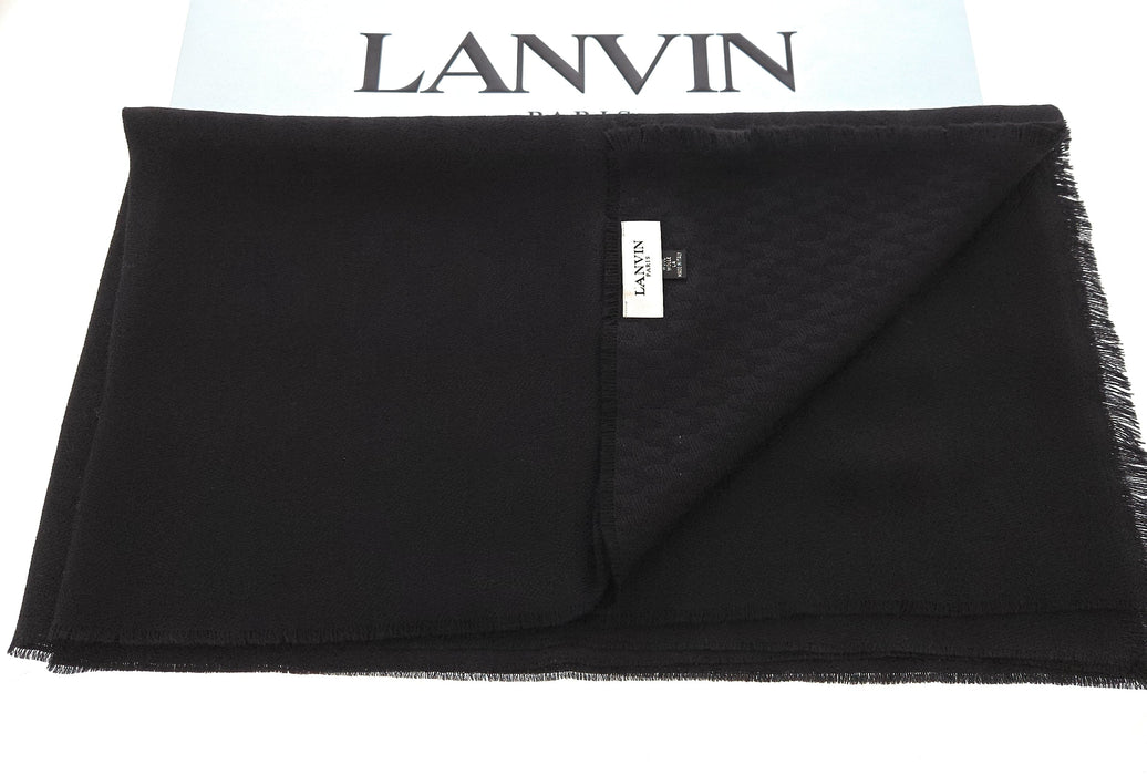 Lanvin Soft Luxurious 100% Wool Black Fringe Scarf