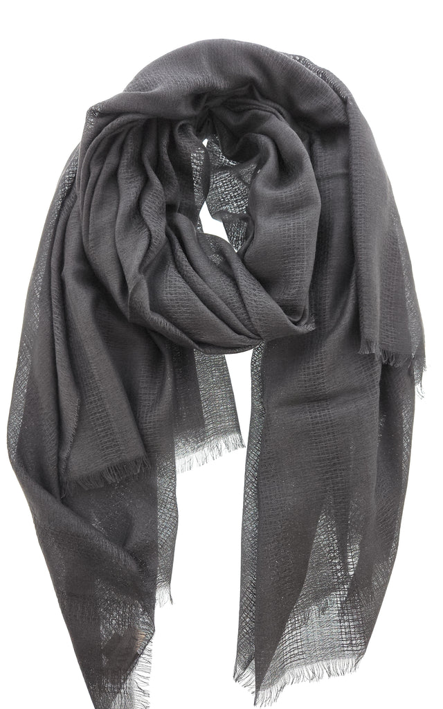 Lanvin Soft Luxurious Cashmere and Wool Gray Fringe Scarf