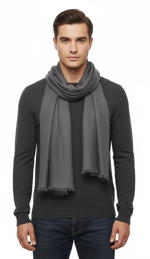 Lanvin Soft Luxurious Cashmere and Wool Gray Fringe Scarf