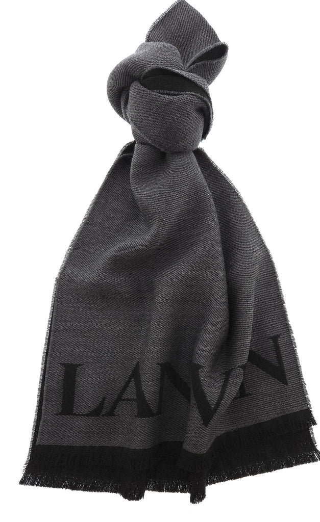 Lanvin Soft Luxurious 100% Wool Gray Fringe Scarf