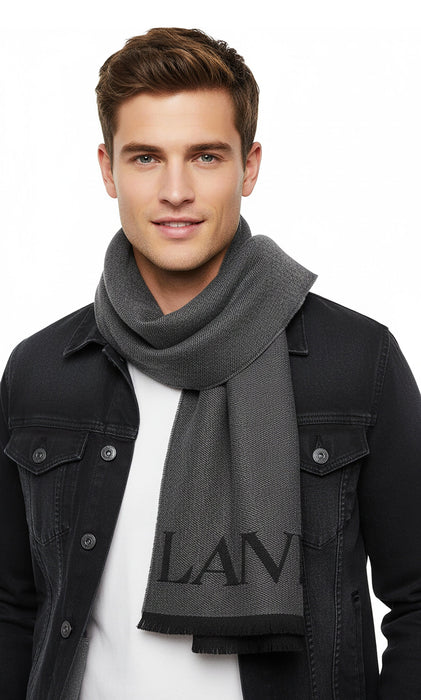 Lanvin Soft Luxurious 100% Wool Gray Fringe Scarf