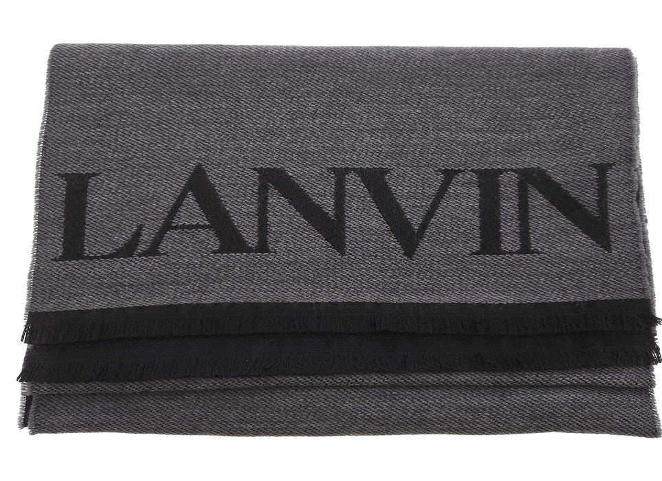 Lanvin Soft Luxurious 100% Wool Gray Fringe Scarf