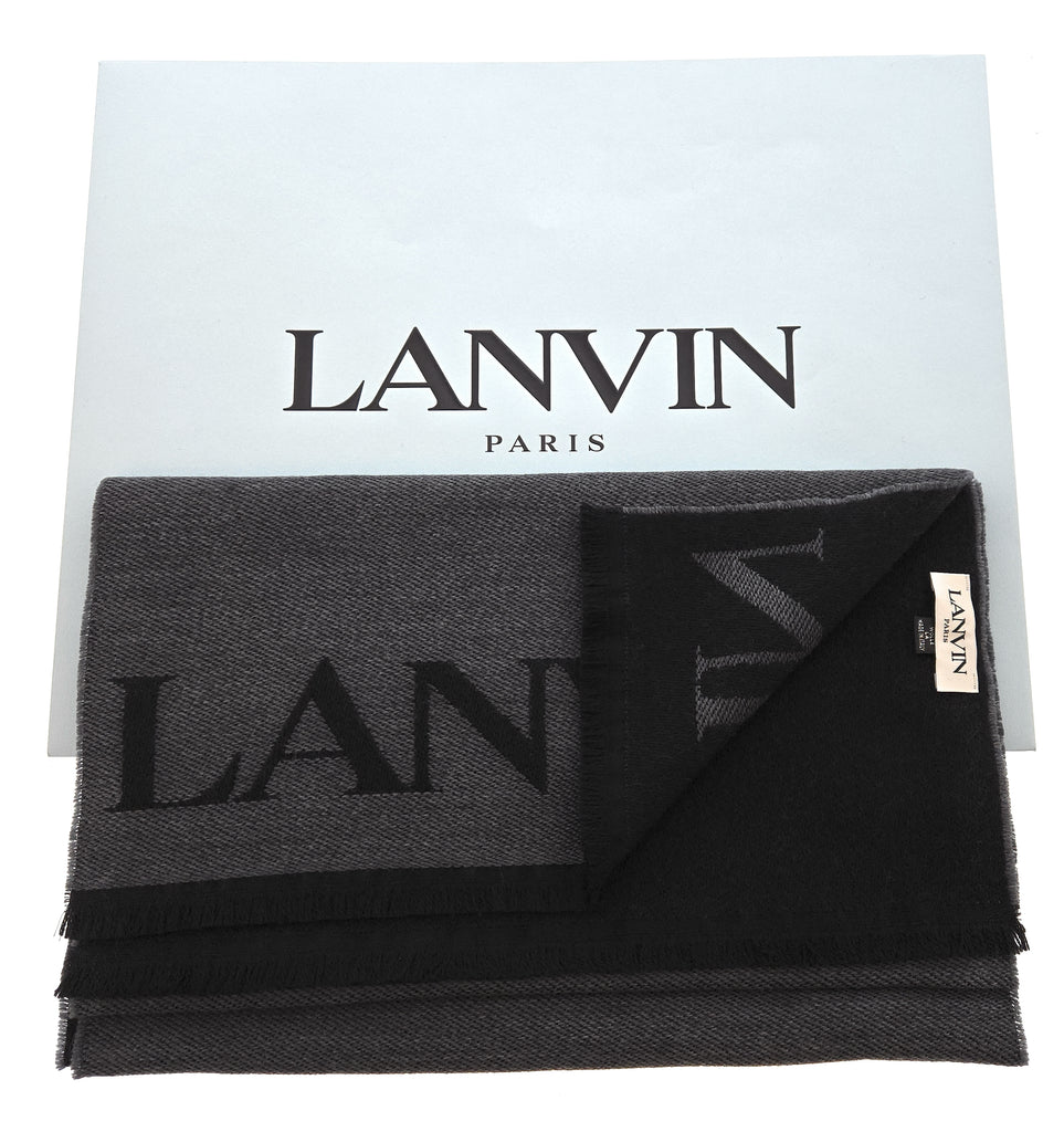 Lanvin Soft Luxurious Pure Wool Gray Fringe Scarf