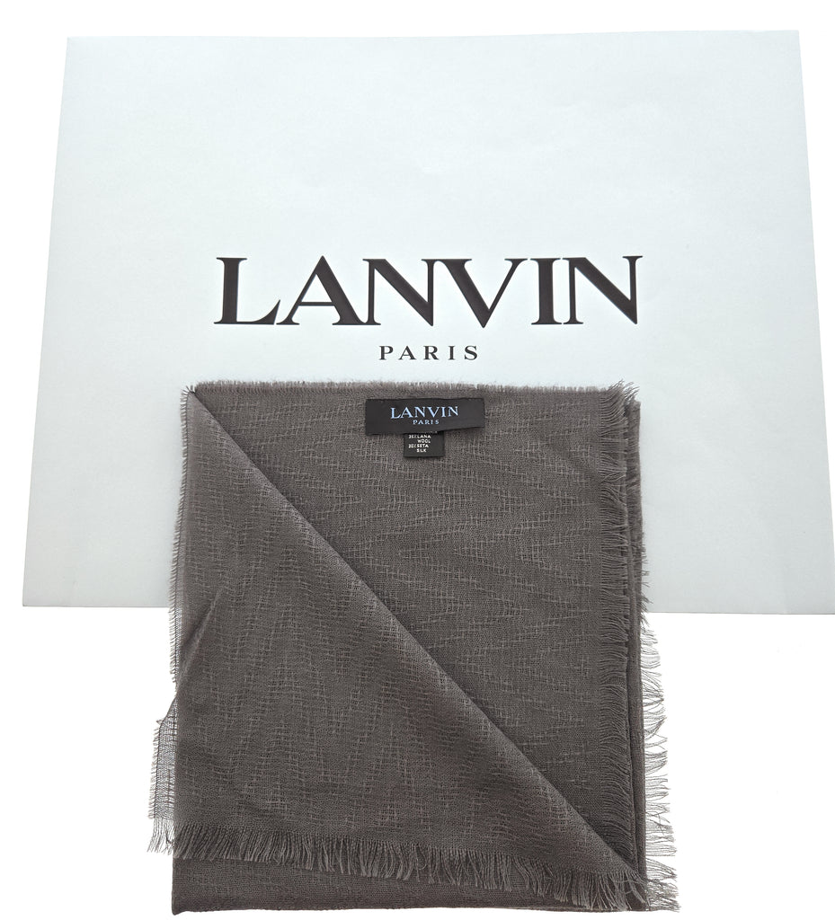 Lanvin Soft Luxurious Cashmere and Silk Gray Fringe Scarf