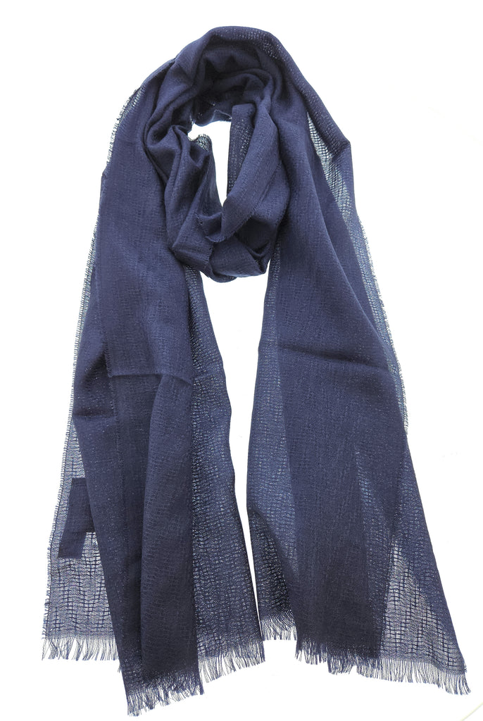 Lanvin Soft Luxurious Cashmere and Silk Blue Fringe Scarf