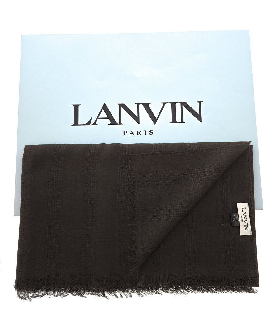 Lanvin Soft Luxurious Cashmere and Silk Army Green Fringe Scarf