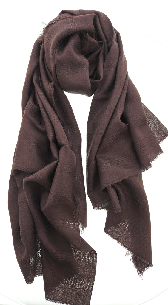 Lanvin Soft Luxurious Cashmere and Silk Brown Fringe Scarf