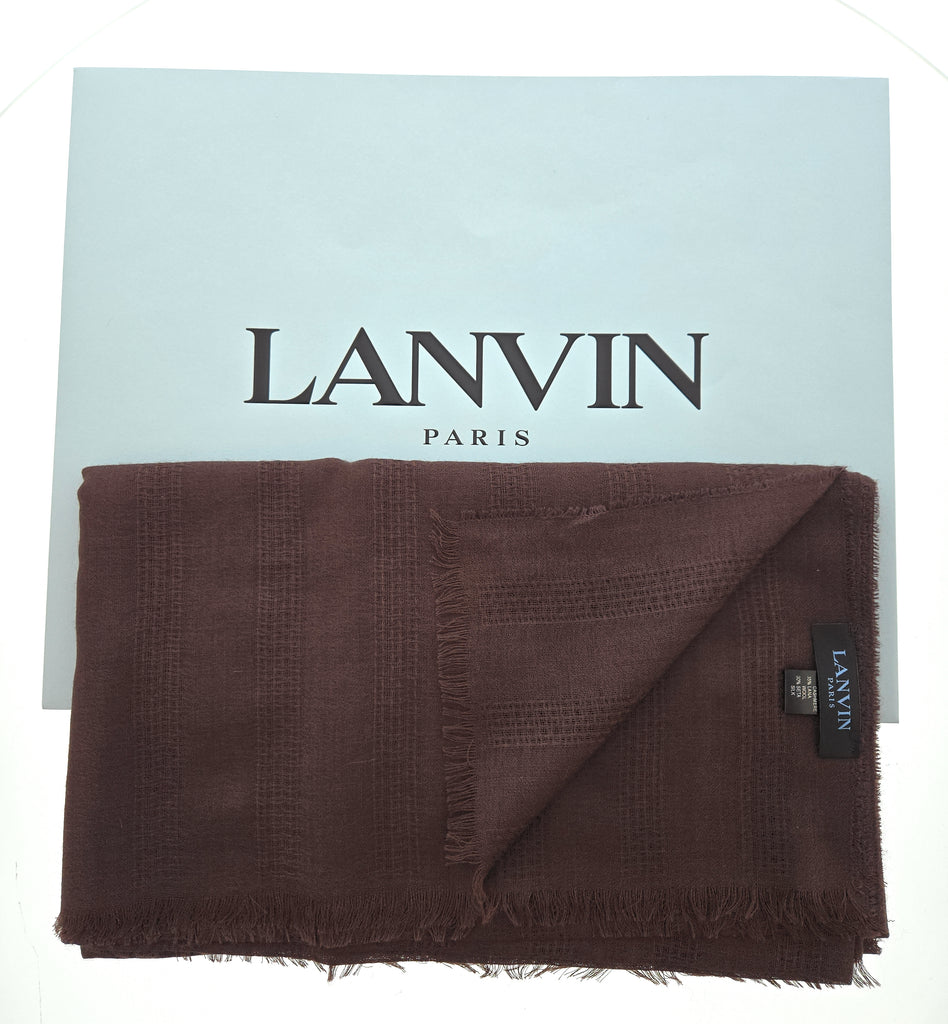 Lanvin Soft Luxurious Cashmere and Silk Brown Fringe Scarf