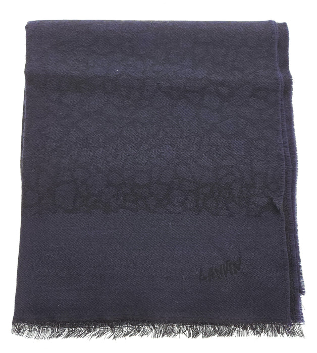 Lanvin Soft Luxurious 100% Wool Blue Fringe Scarf