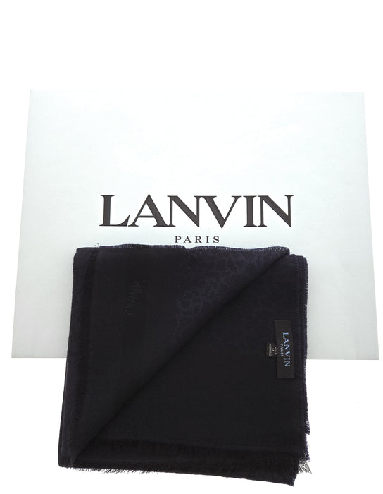 Lanvin Soft Luxurious 100% Wool Blue Fringe Scarf