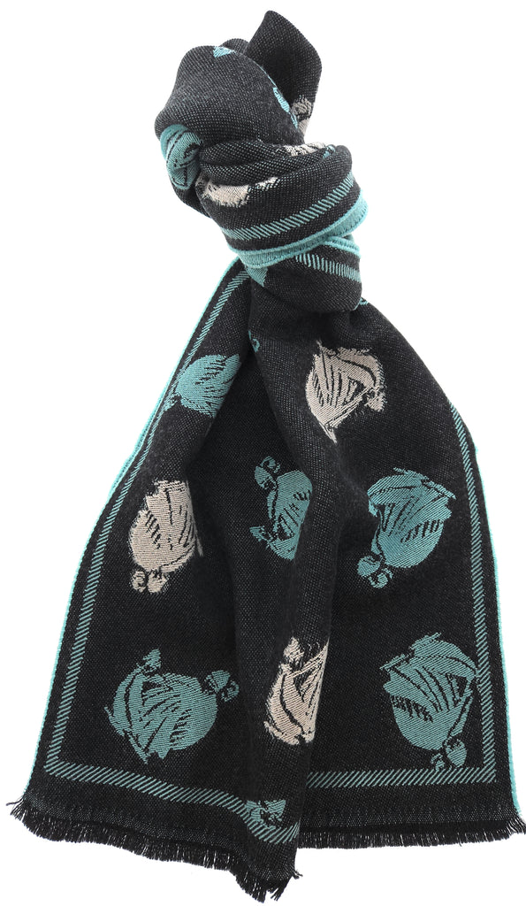 Lanvin Soft Luxurious 100% Wool Green Fringe Scarf