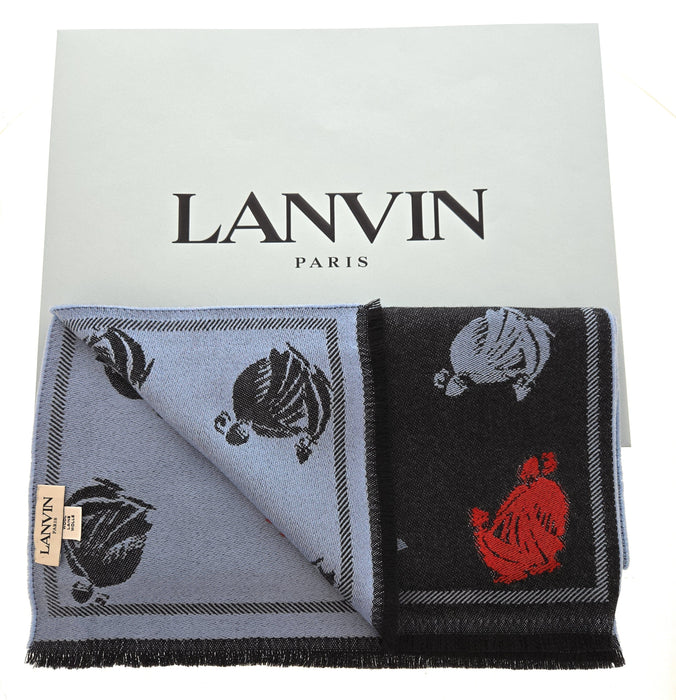 Lanvin Soft Luxurious 100% Wool Gray Fringe Scarf